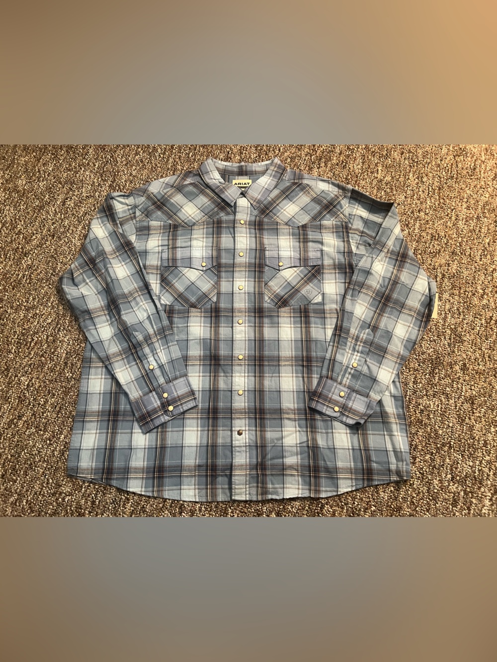 Ariat Men’s Light Blue Hunter Retro Pearl Snap Western Long Sleeve Shirt 3XL New
